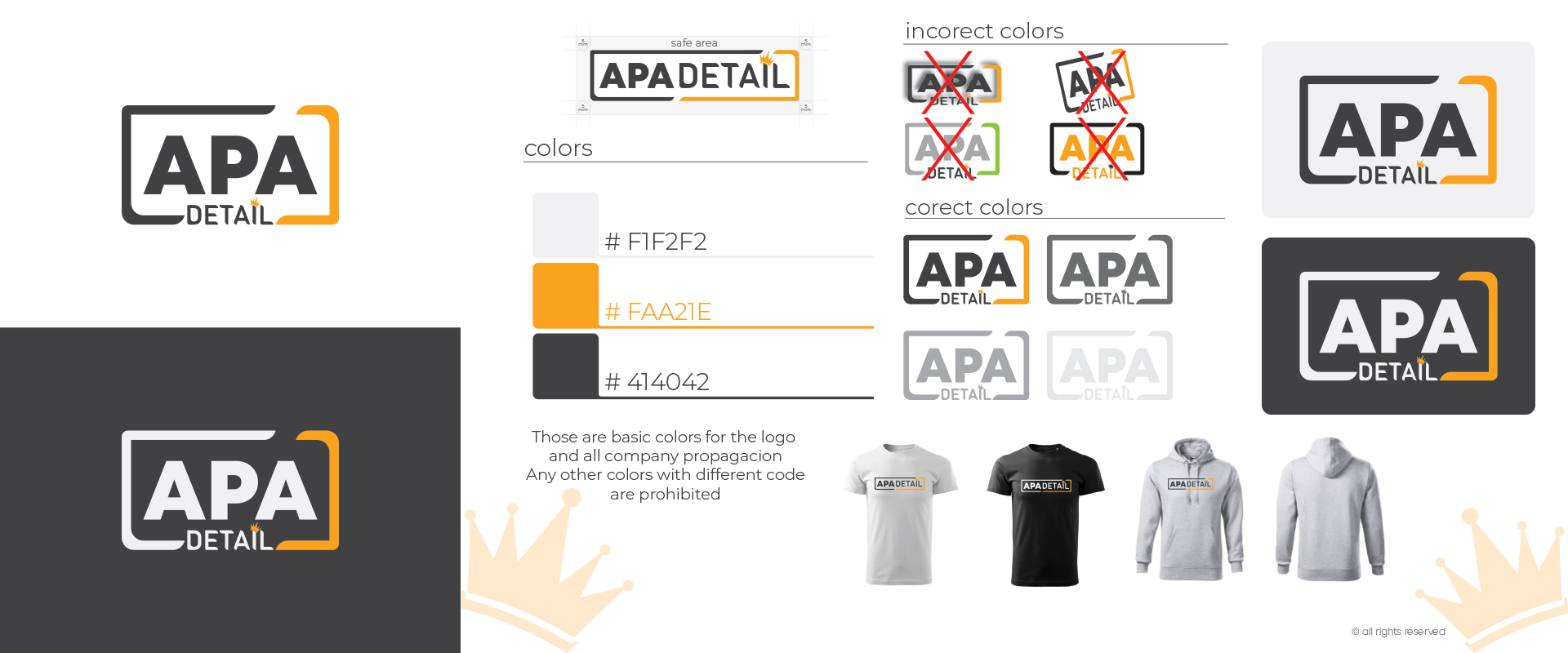 Dizajnmanuál pre detailingovú garaž APA Detail. Obsahuje základné prvky firemnej identity a aplikácie dizajnu.